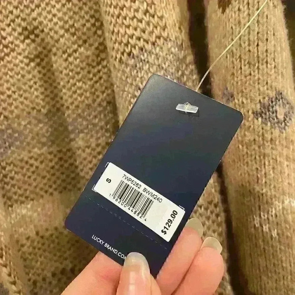 NWT Lucky Brand Fair Isle Cardigan Sweater in Brown/Tan Sz S *no belt - Picture 4 of 8